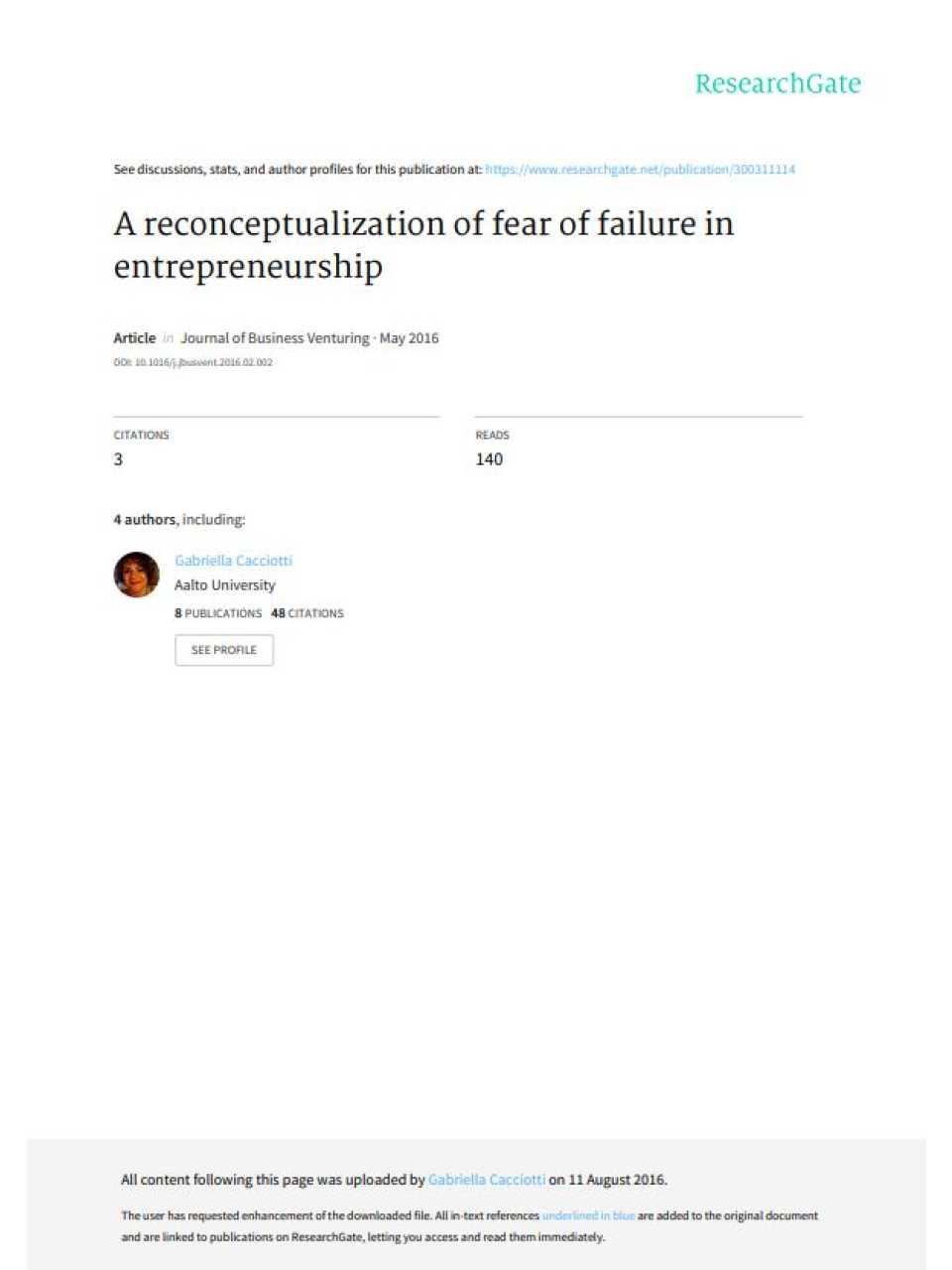 A reconceptualization of fear of failure in entrepreneurship