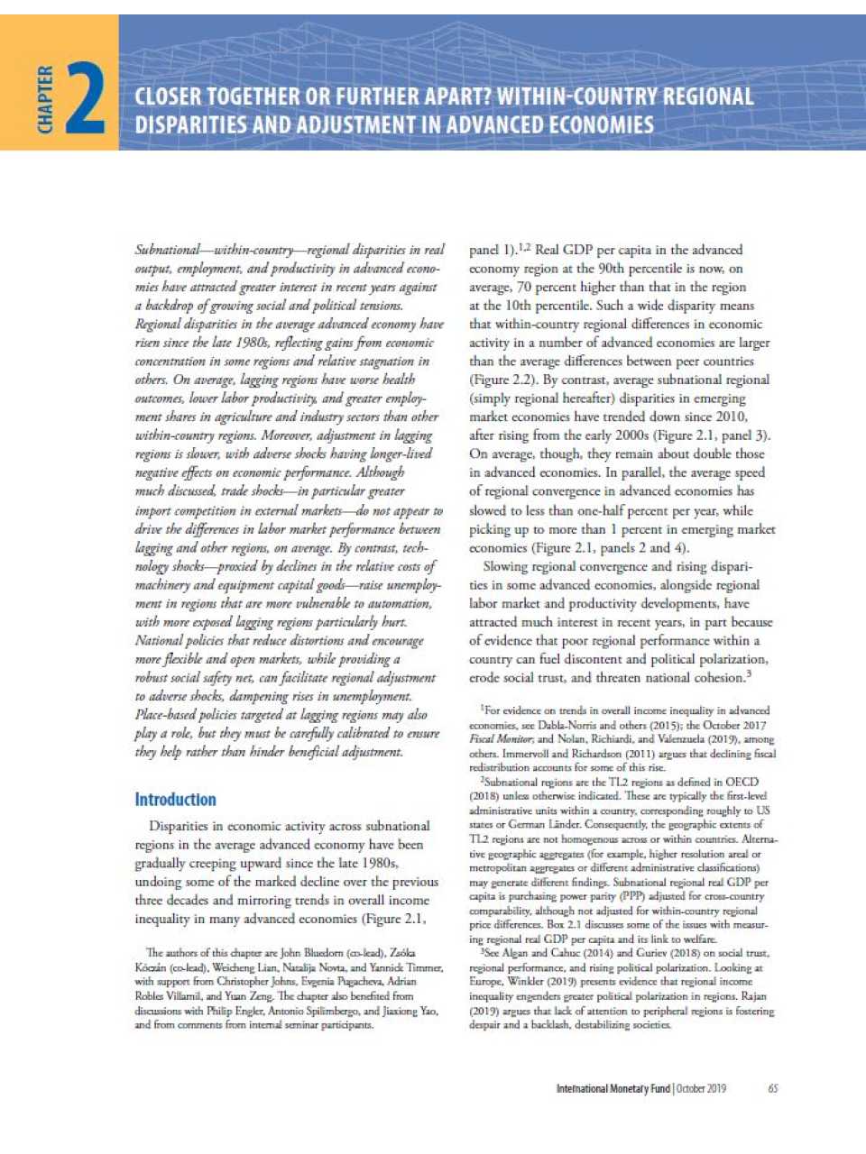 Closer together or further apart? Subnational regional disparities and adjustment in advanced economies