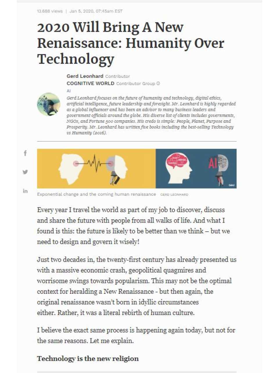 2020 Will Bring A New Renaissance: Humanity Over Technology