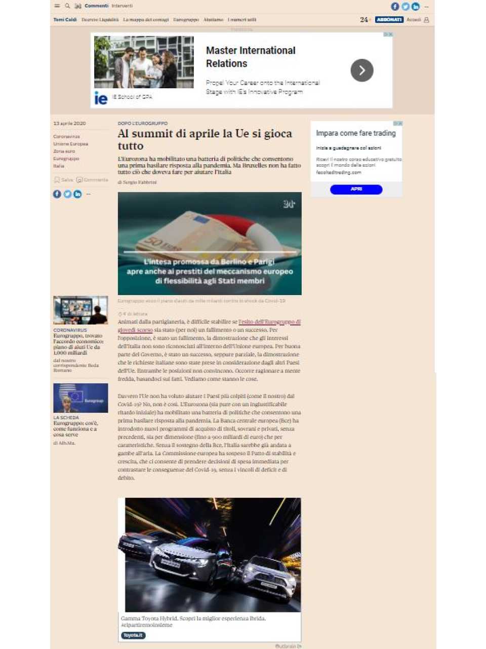 Al summit di aprile la Ue si gioca tutto