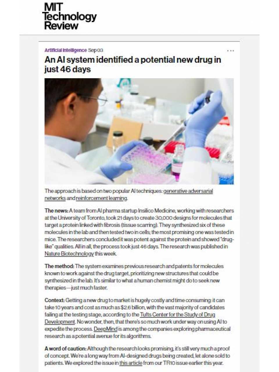 AI in healthcare - An AI system identified a potential new drug in just 46 days