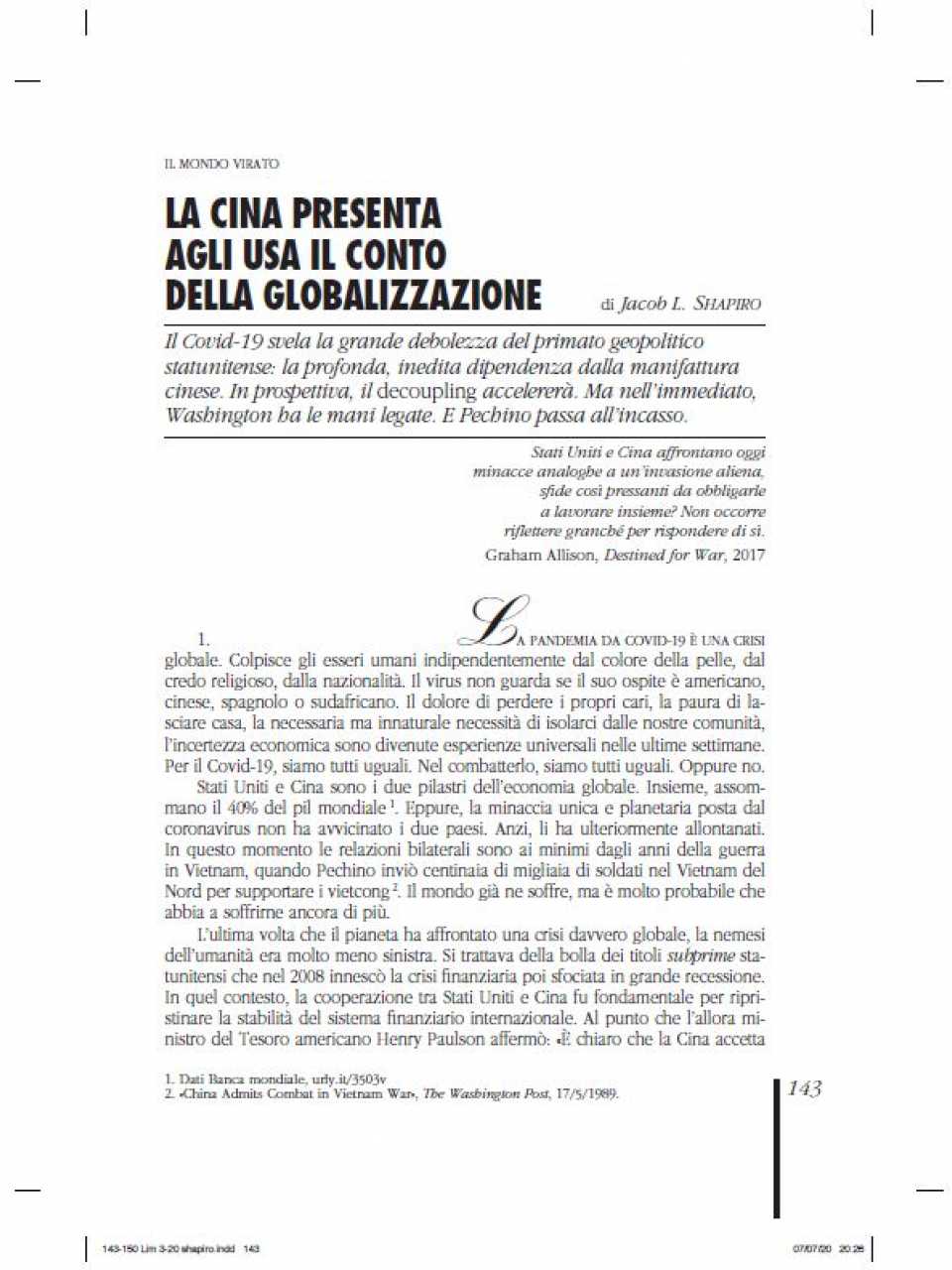 La Cina presenta il conto della globalizzazione agli USA