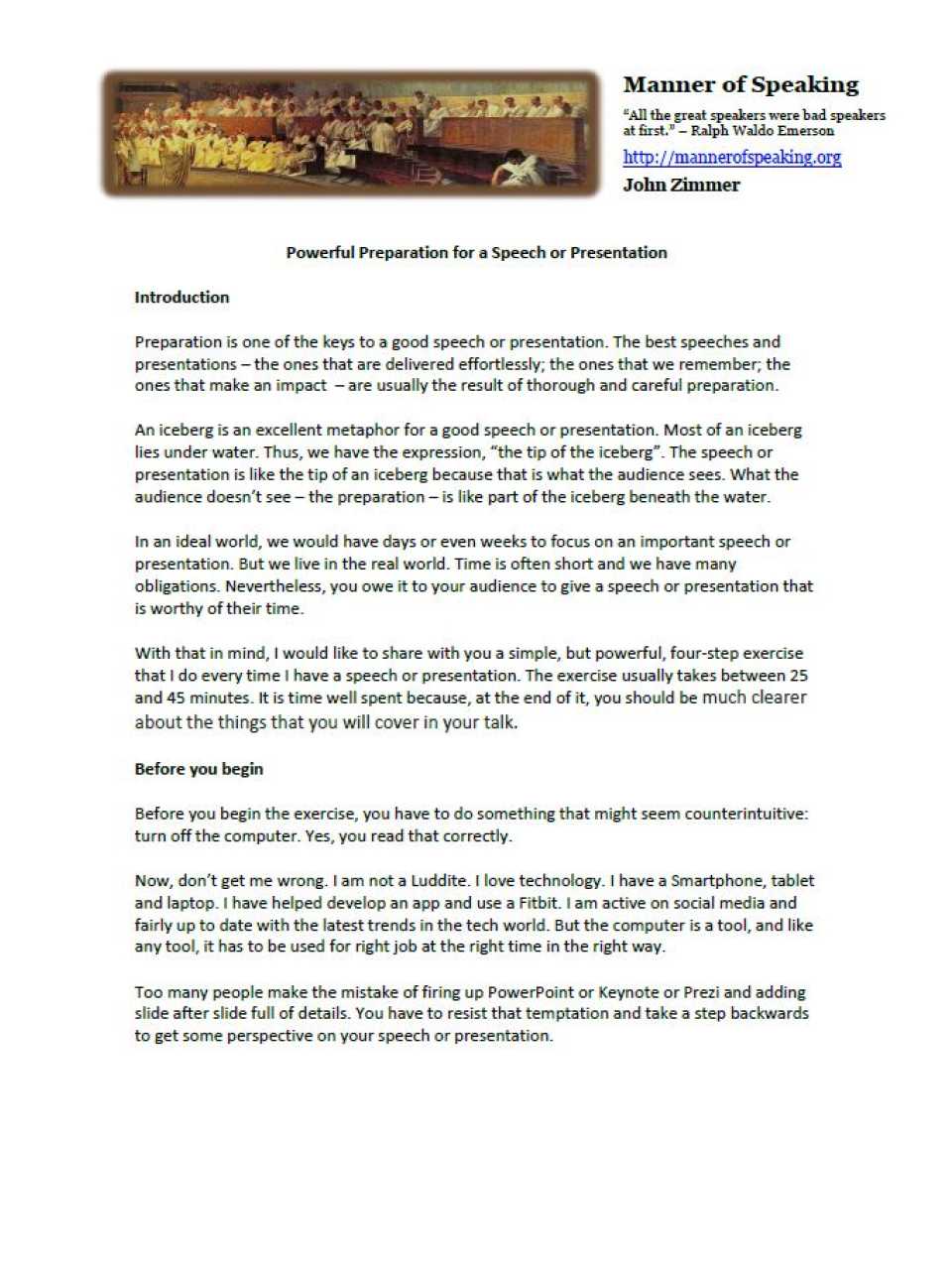 Powerful Preparation for a Speech or Presentation