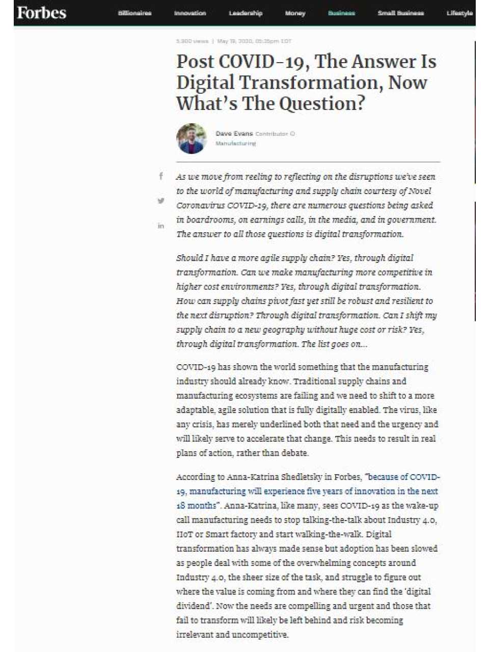 Post COVID-19, The Answer Is Digital Transformation, Now What’s The Question?