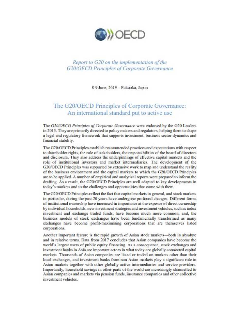 The G20/OECD Principles of Corporate Governance: an international standard put to active use