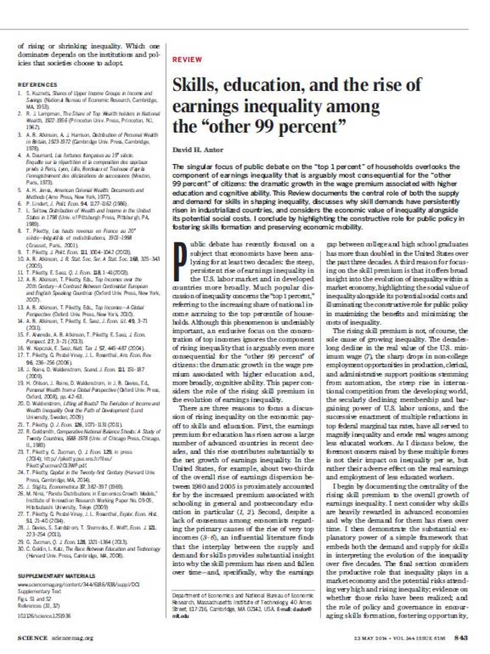 Skills, education, and the rise of earnings inequality among the 