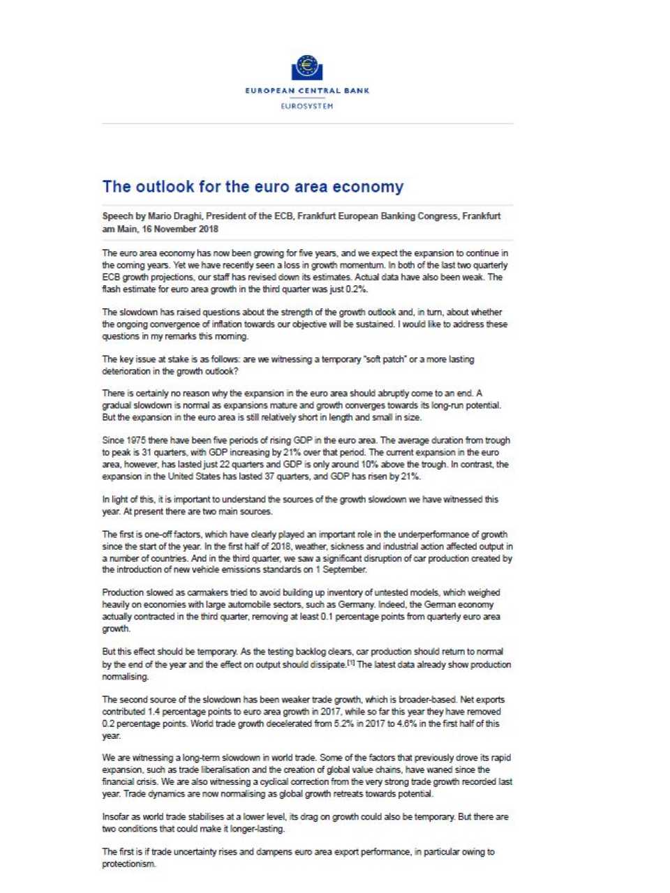 The outlook for the euro area economy