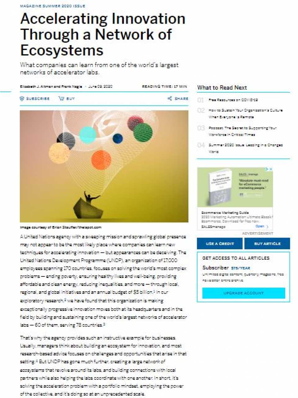 Accelerating Innovation Through a Network of Ecosystems