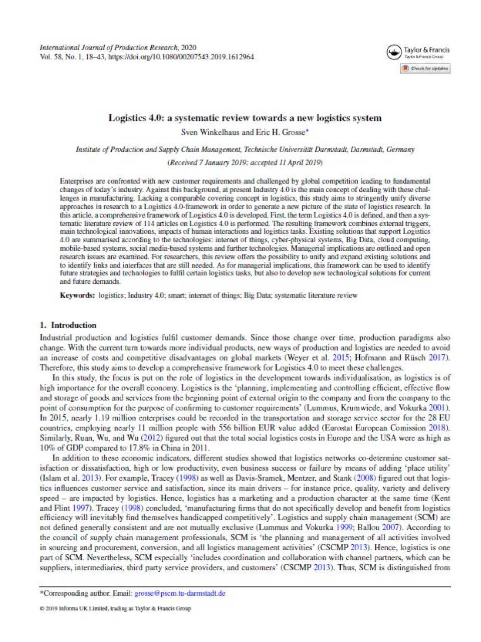 Logistics 4.0: a systematic review towards a new logistics system