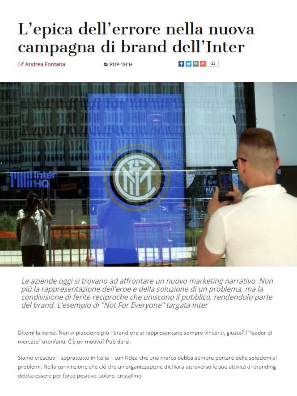 L'epica dell'errore nella nuova campagna di brand dell'Inter