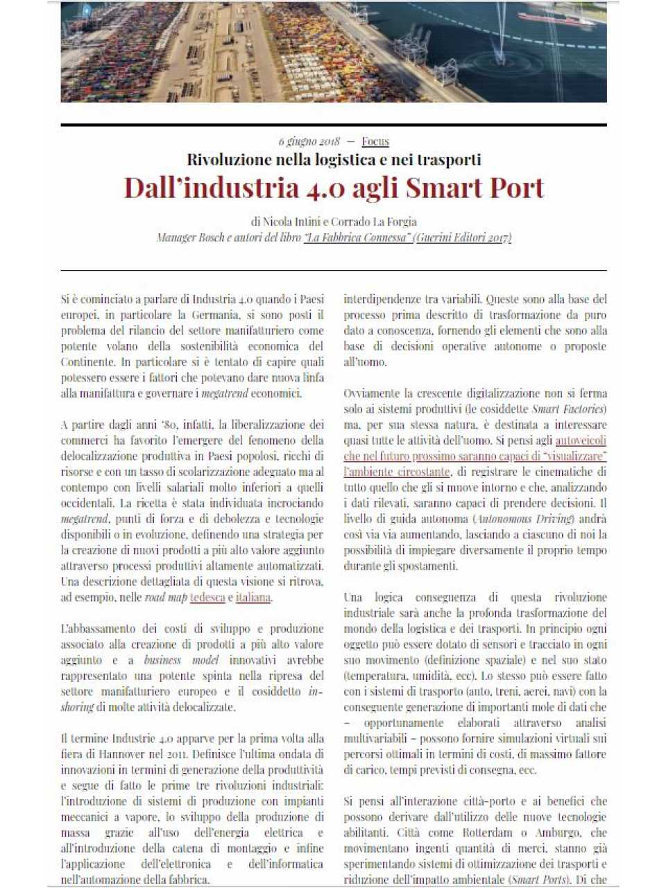 Dall'industria 4.0 agli Smart Port. Rivoluzione nella logistica e nei trasporti