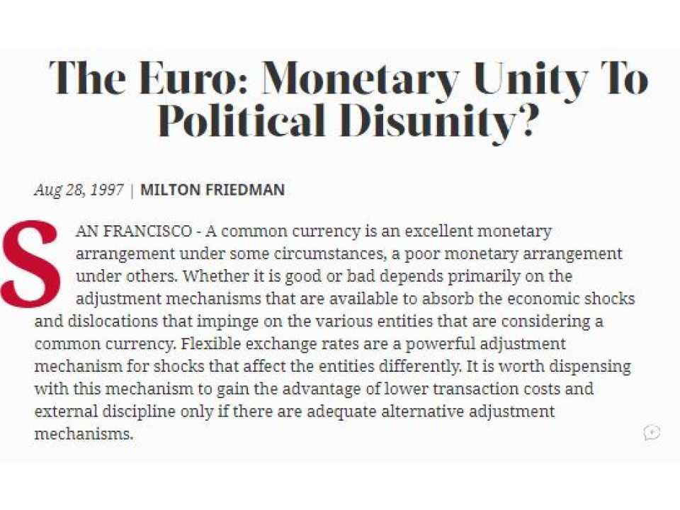 The Euro: Monetary Unit To Political Disunity?