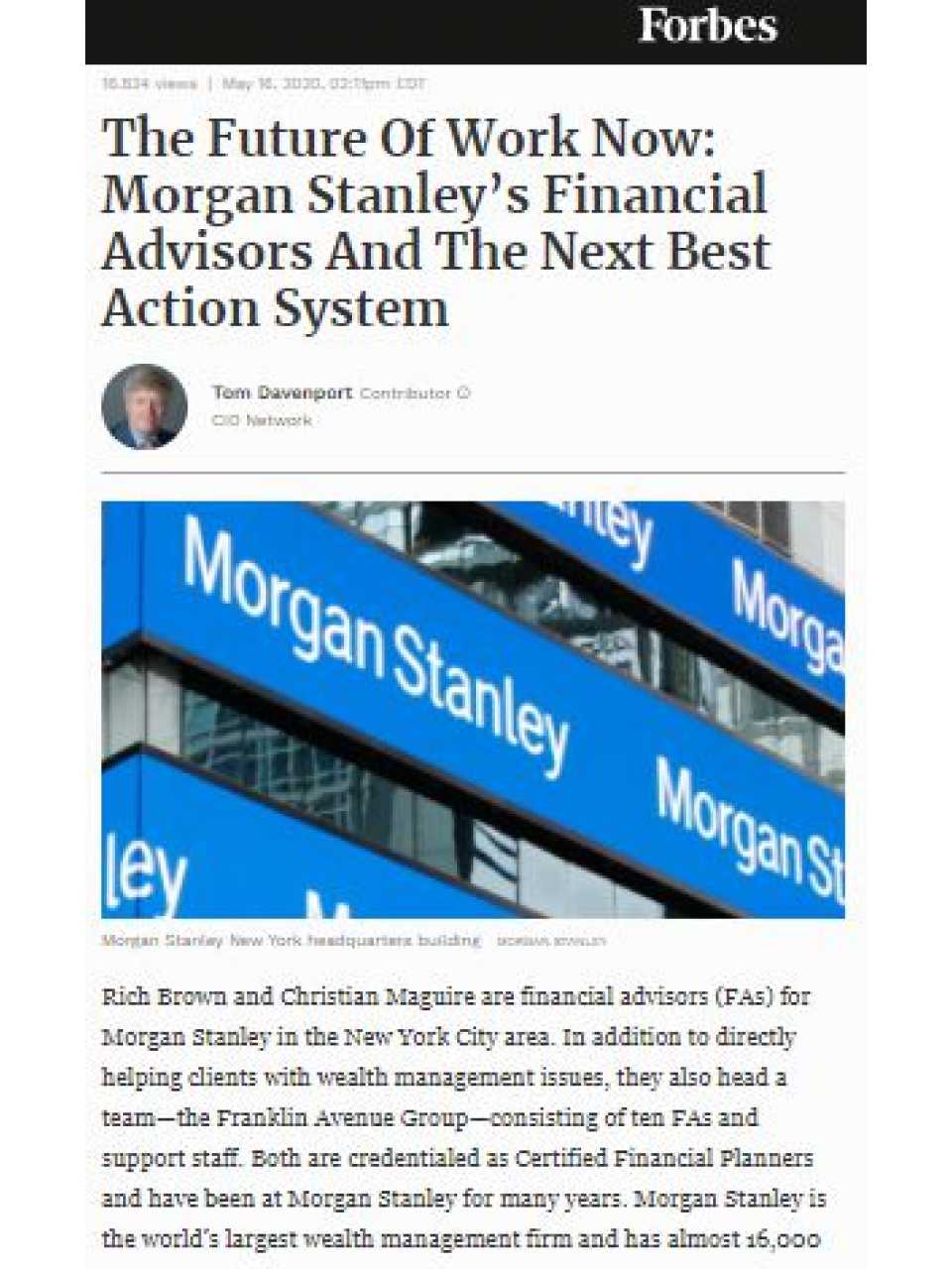 The Future Of Work Now: Morgan Stanley’s Financial Advisors And The Next Best Action System