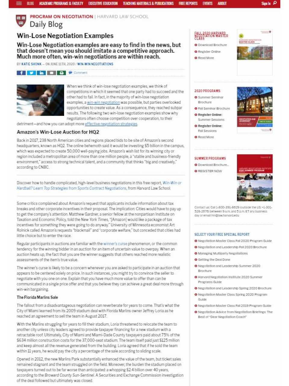 Win-Lose Negotiation Examples