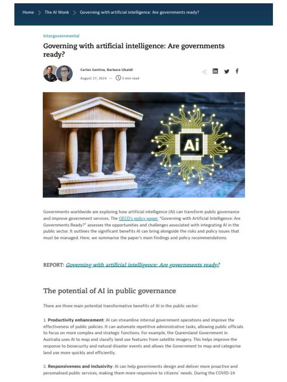 Governing with artificial intelligence: Are governments ready?