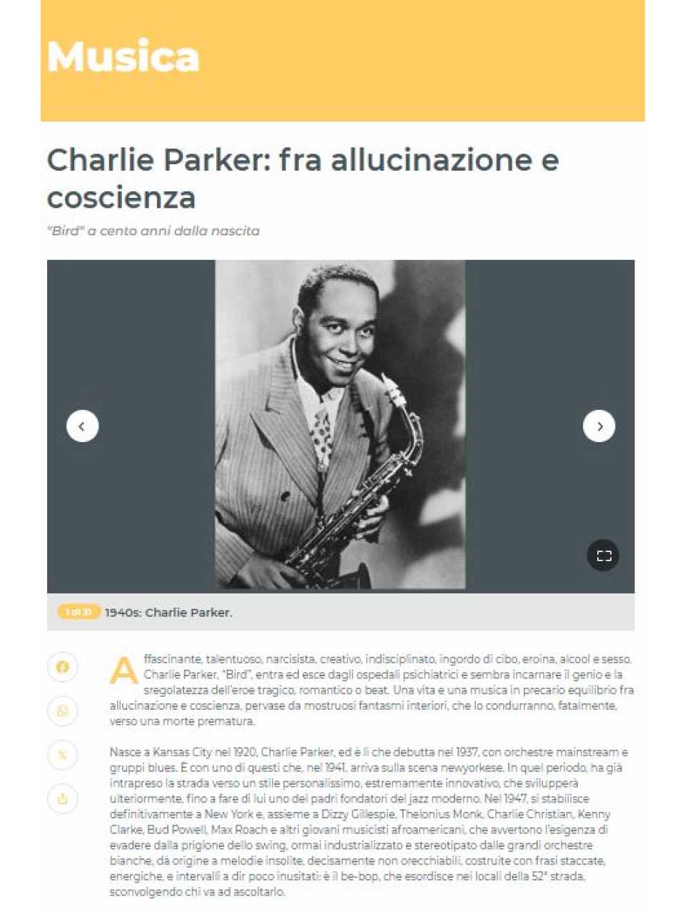 Charlie Parker: fra allucinazione e coscienza. 
