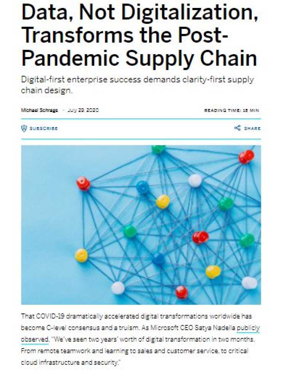 Data, not digitalization, transforms the post-pandemic supply chain