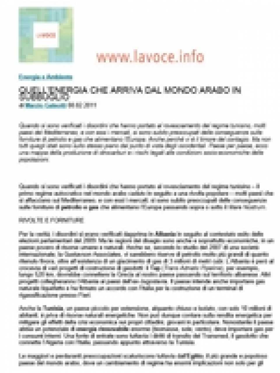 Quell' energia che arriva dal mondo arabo in subbuglio