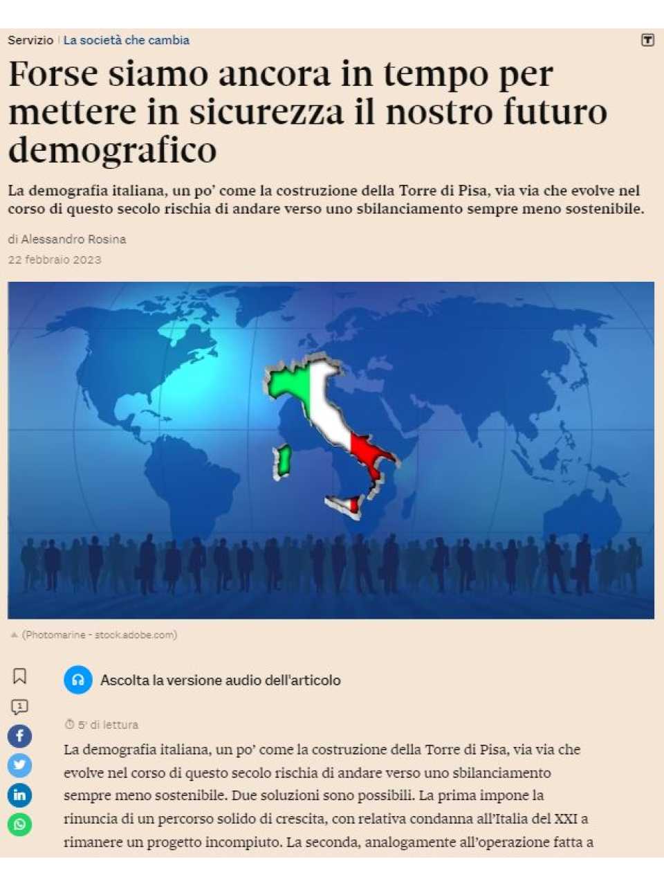 Forse siamo ancora in tempo per mettere in sicurezza il nostro futuro demografico