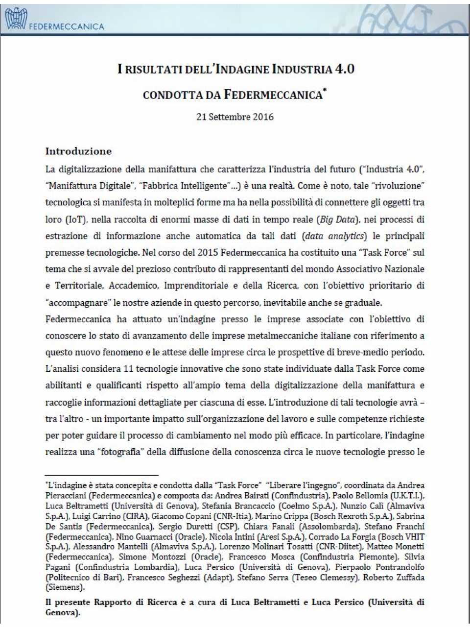 I risultati dell'indagine Industria 4.0 condotta da Federmeccanica