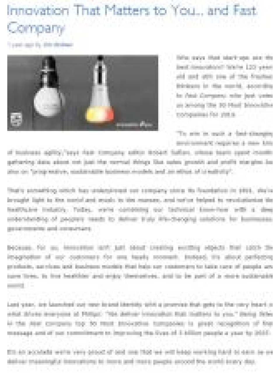 Innovation That Matters to You... and Fast Company