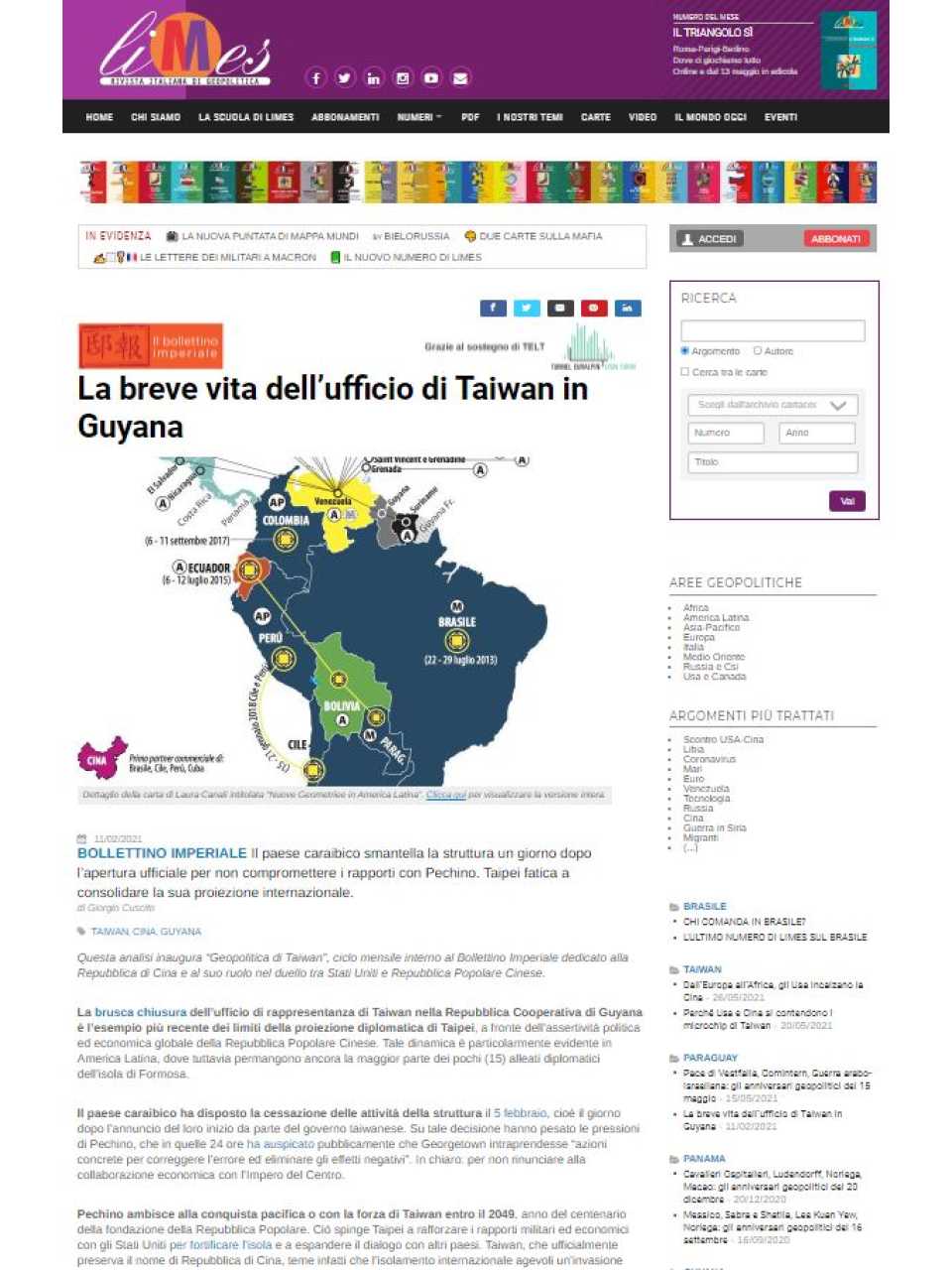 La breve vita dell’ufficio di Taiwan in Guyana