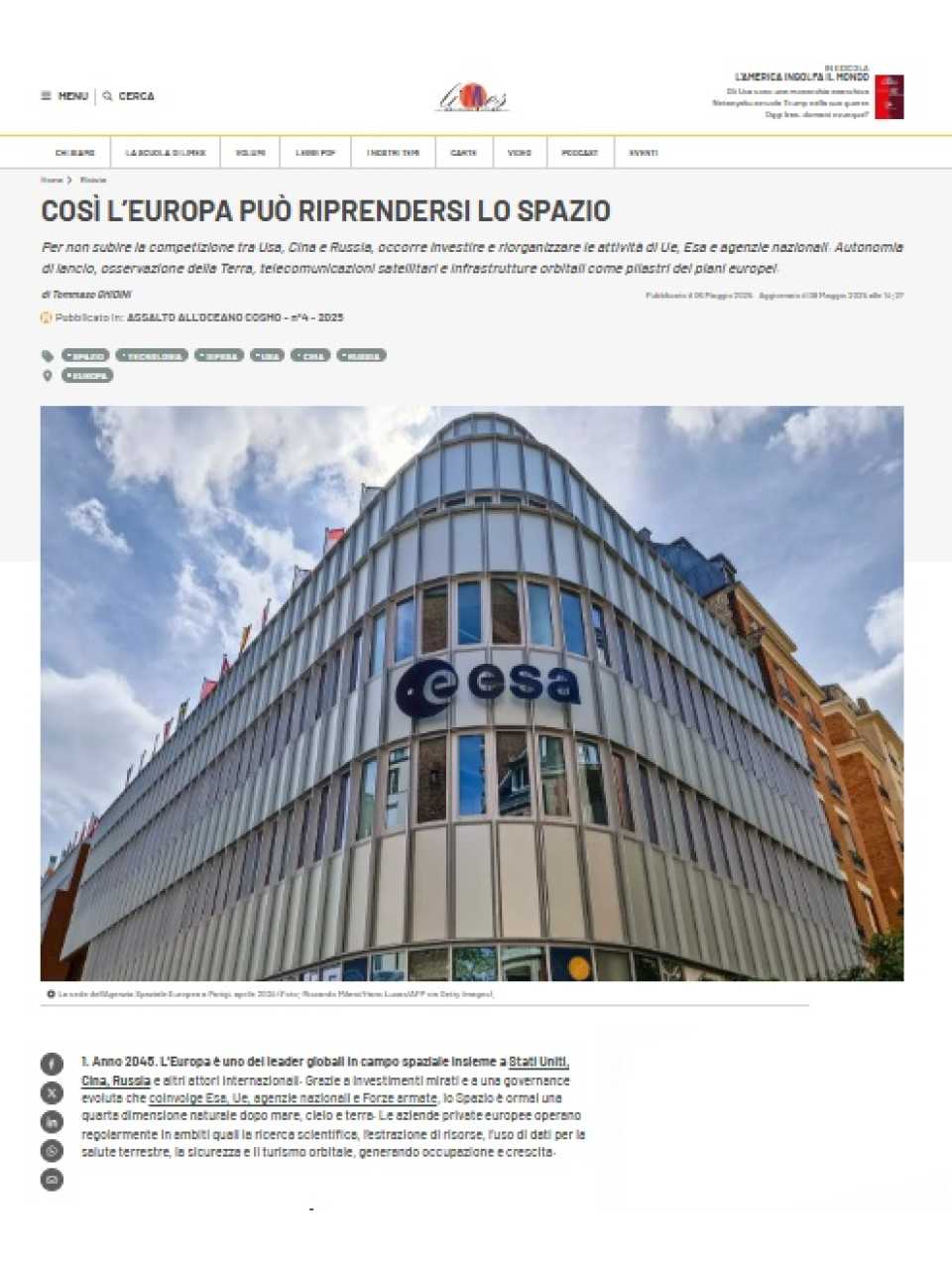 WEBINAR LIVE
La corsa allo spazio: come la Space Economy ridisegnerà la competizione globale