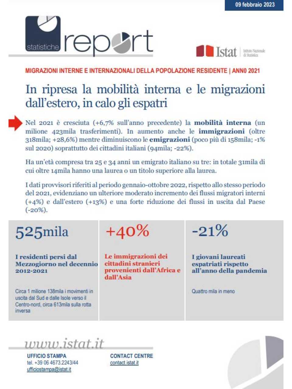 Migrazioni interne e internazionali della popolazione residente  - Anno 2021