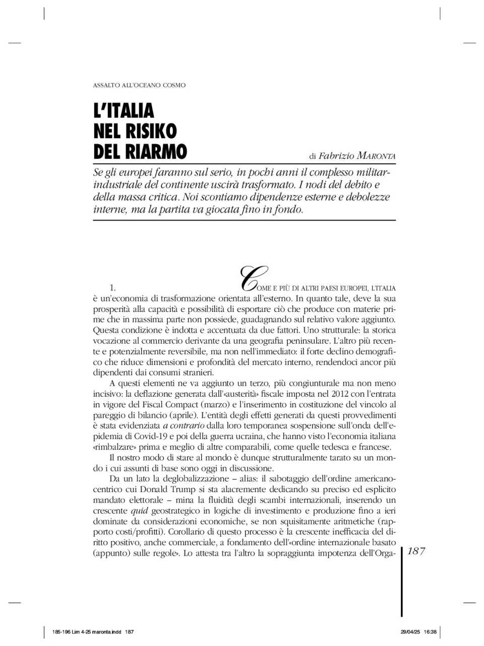 WEBINAR LIVE
Come si ridivide l’Europa (e l’Italia?)