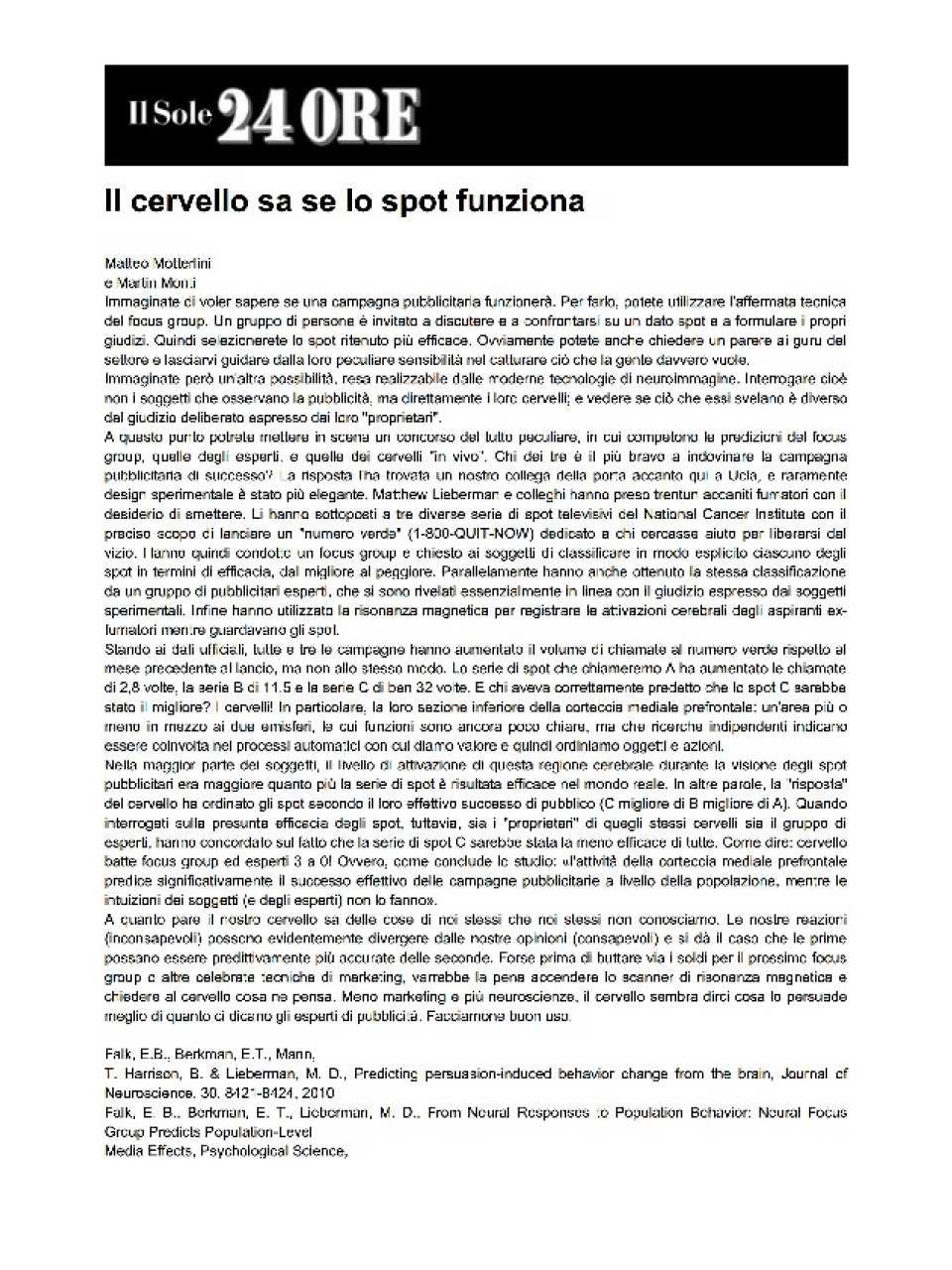 Il cervello sa se lo spot funziona