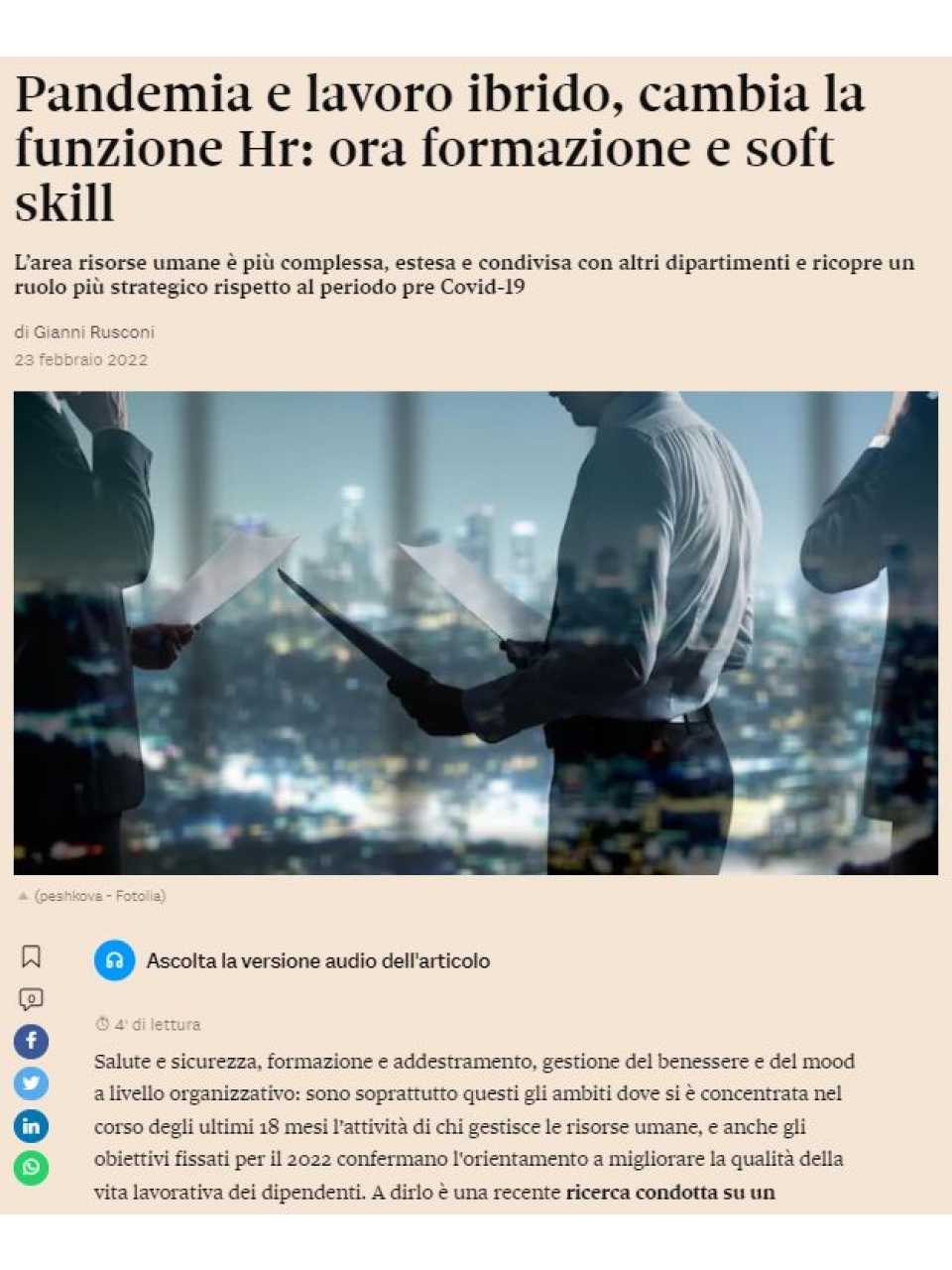 Pandemia e lavoro ibrido, cambia la funzione Hr: ora formazione e soft skill