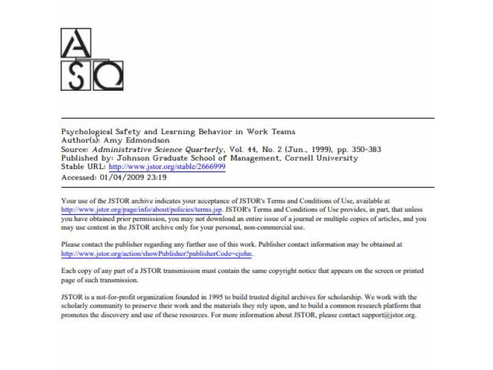 Psychological safety and learning behavior in work teams