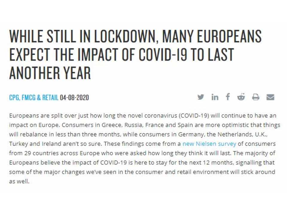While still in lockdown, many europeans expect the impact of covid-19 to last another year