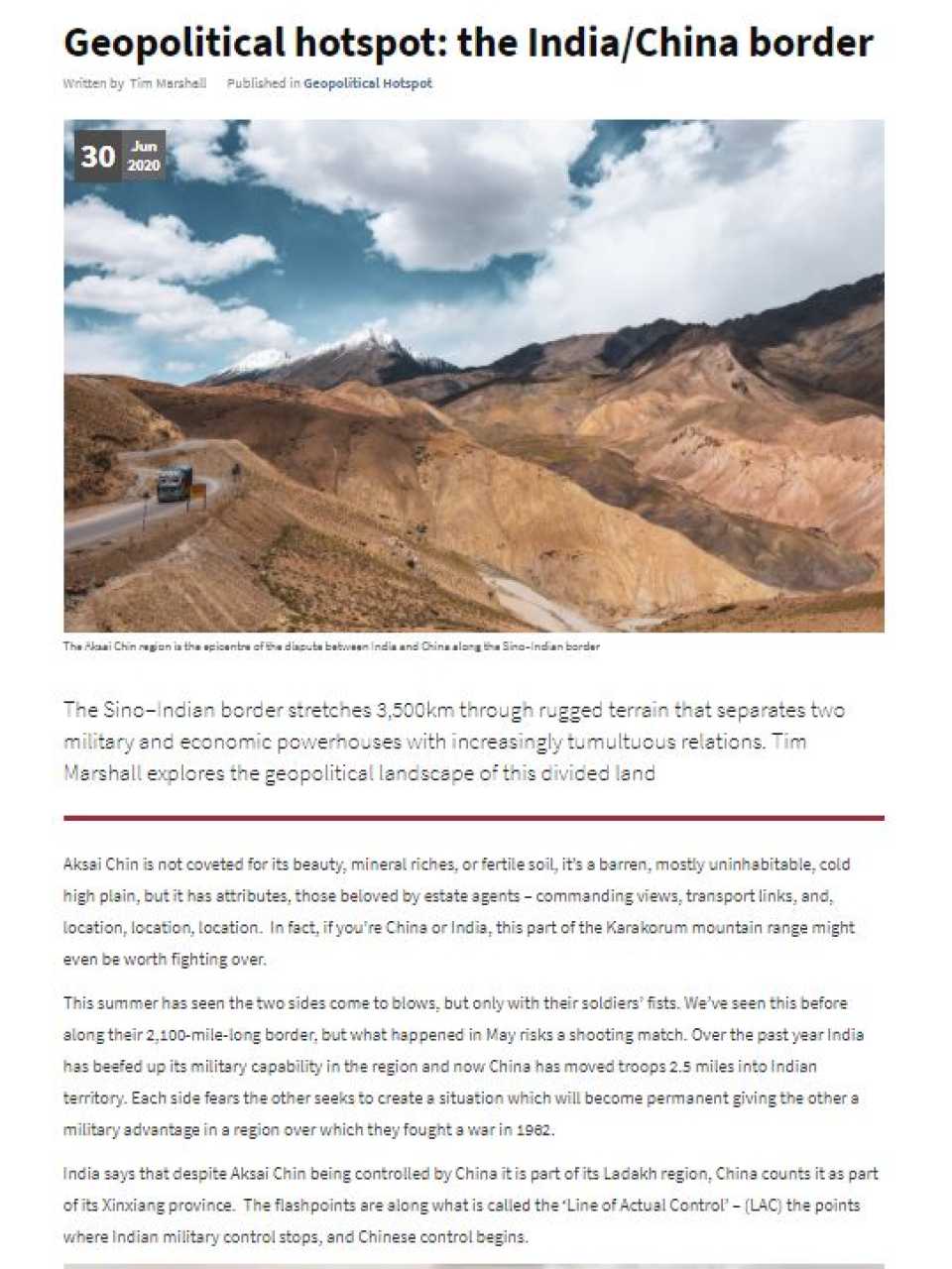 Geopolitical hotspot: the India/China border