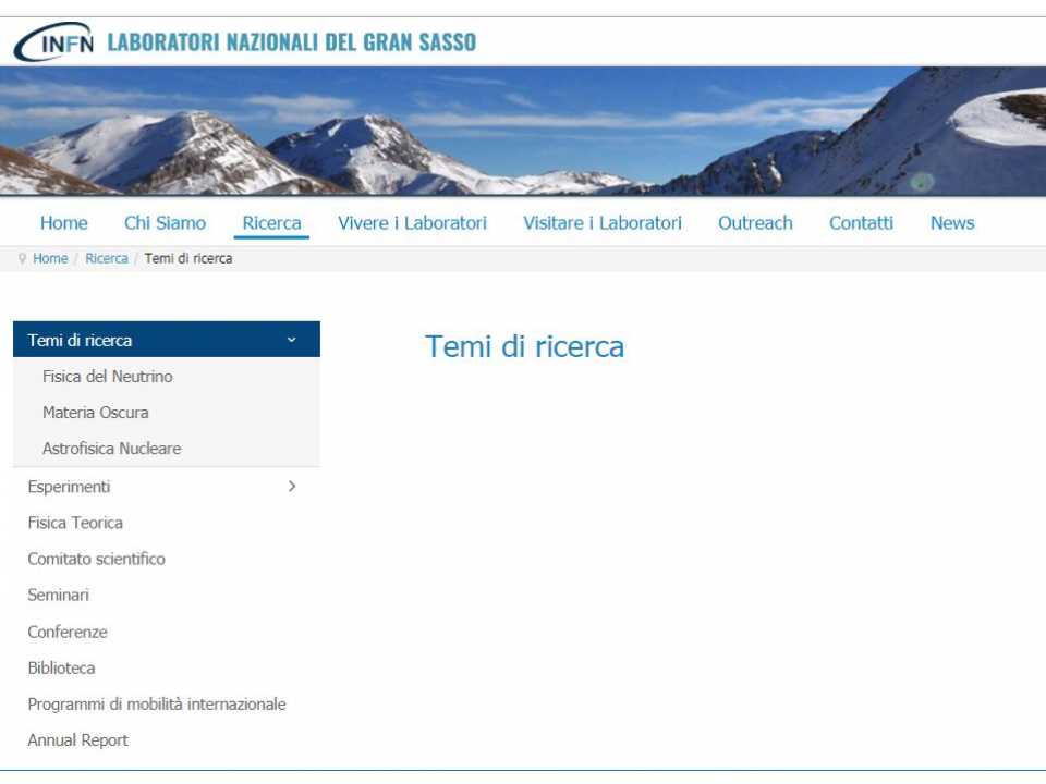 INFN Laboratori Nazionali del Gran Sasso - Temi di Ricerca