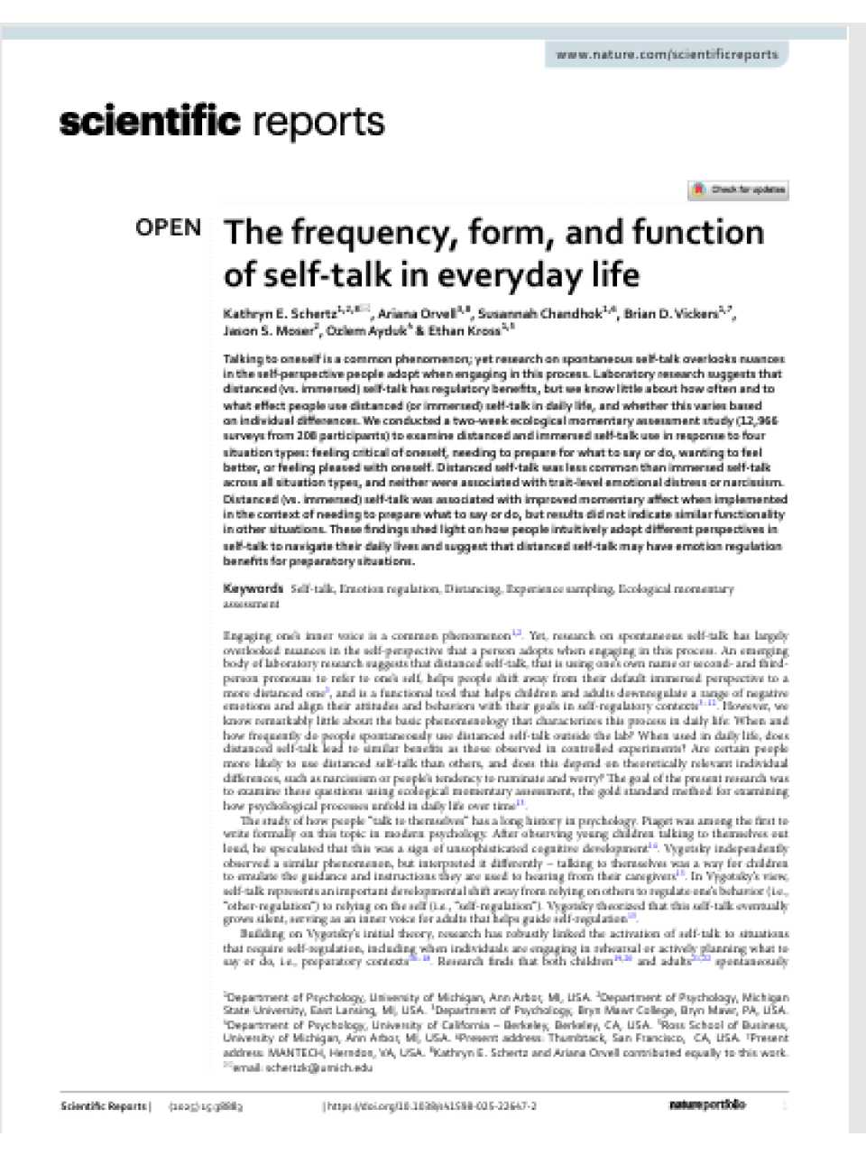 The frequency, form, and function of self-talk in everyday life
